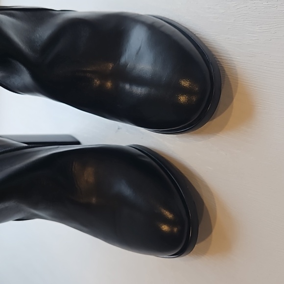 Napoleoni Black Italian Leather Knee High Block Heel Boots 38 /7.5 - Picture 6 of 10